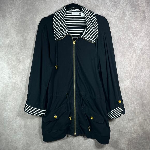 Weekends By Chico's Jacket Womens 2 Large Black Full Zip Cinched Waist Travel - Picture 1 of 8